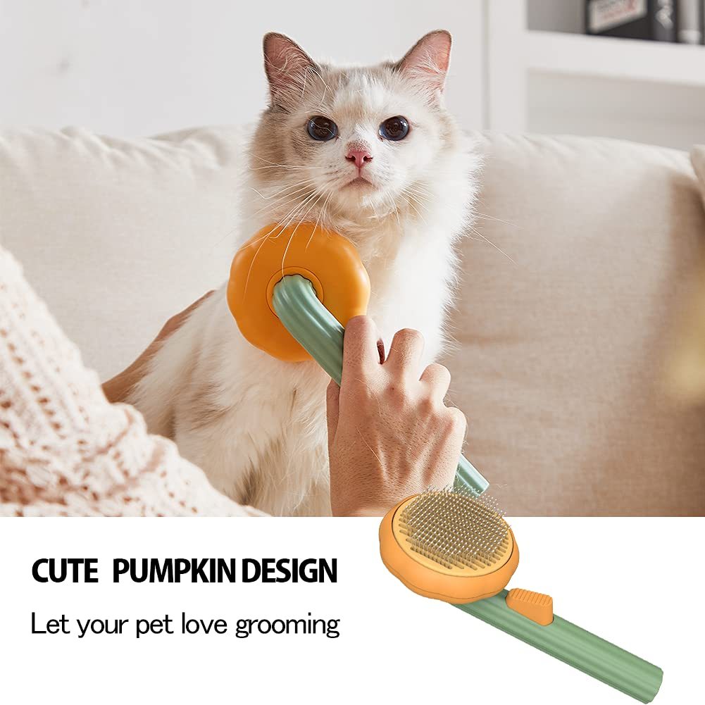Pumpkin Self‑Cleaning Slicker Brush – Ergonomic Grooming for Cats & Dogs