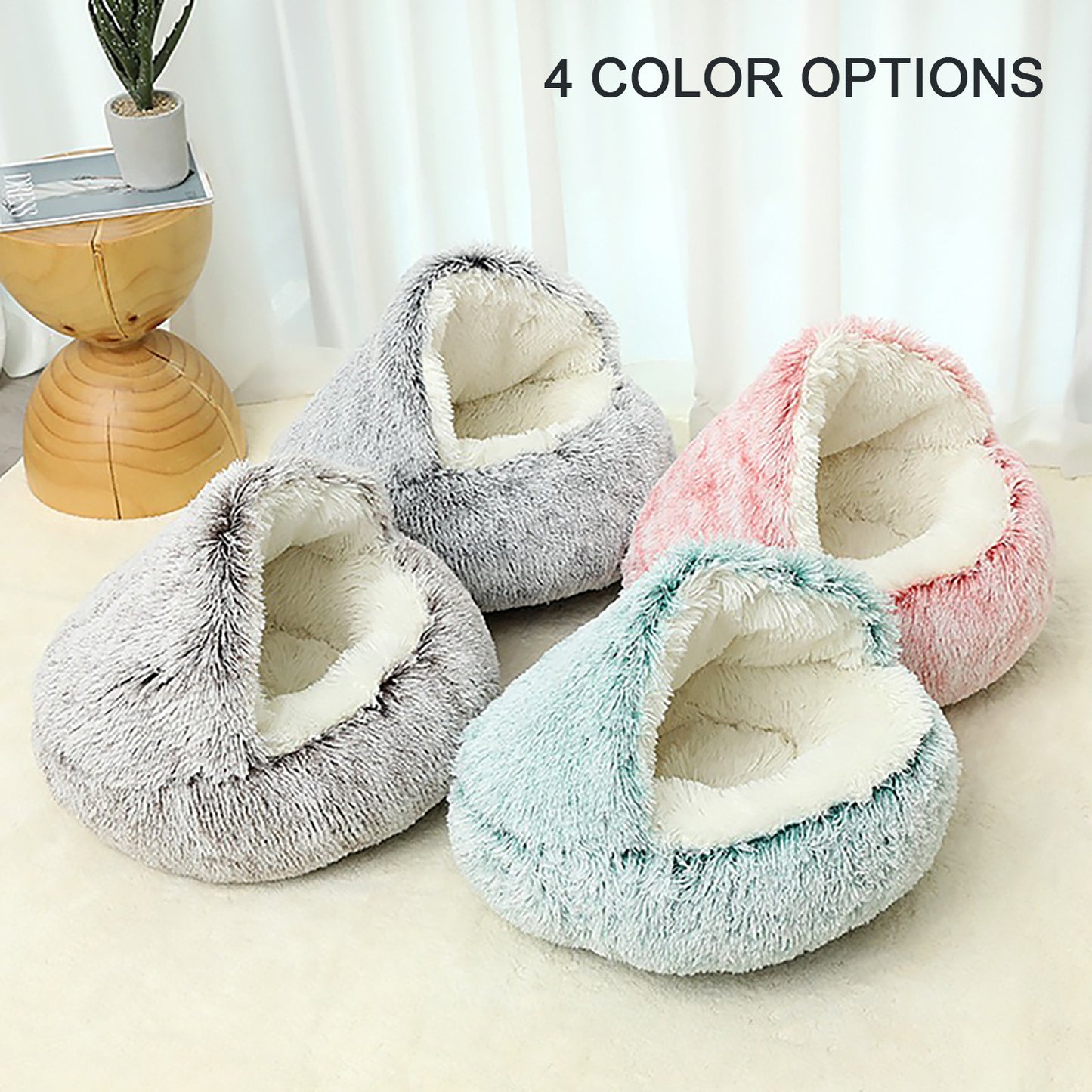 Luxury Plush Round Cat Bed – Hooded Donut Cave for Cats & Small Dogs