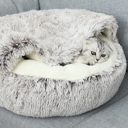 Luxury Plush Round Cat Bed – Hooded Donut Cave for Cats & Small Dogs