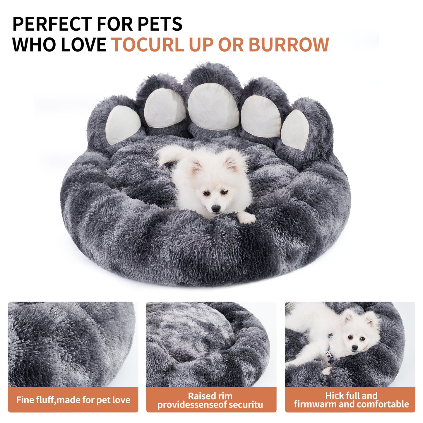 Bear Paw Plush Pet Bed – Cozy, Cute & Washable for Dogs & Cats