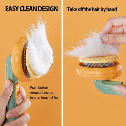 Pumpkin Self‑Cleaning Slicker Brush – Ergonomic Grooming for Cats & Dogs