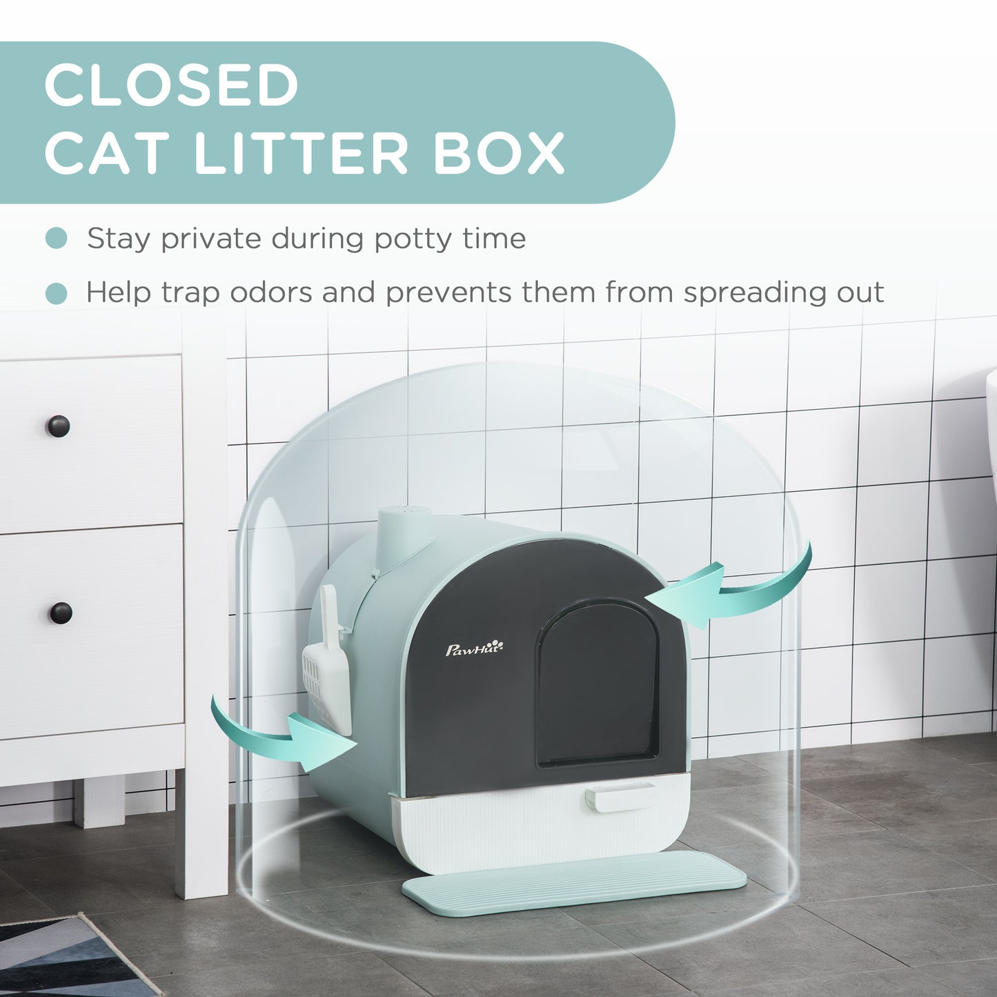 Covered Cat Litter Box with Tray & Scoop – Enclosed Odor Control Toilet for Indoor Cats