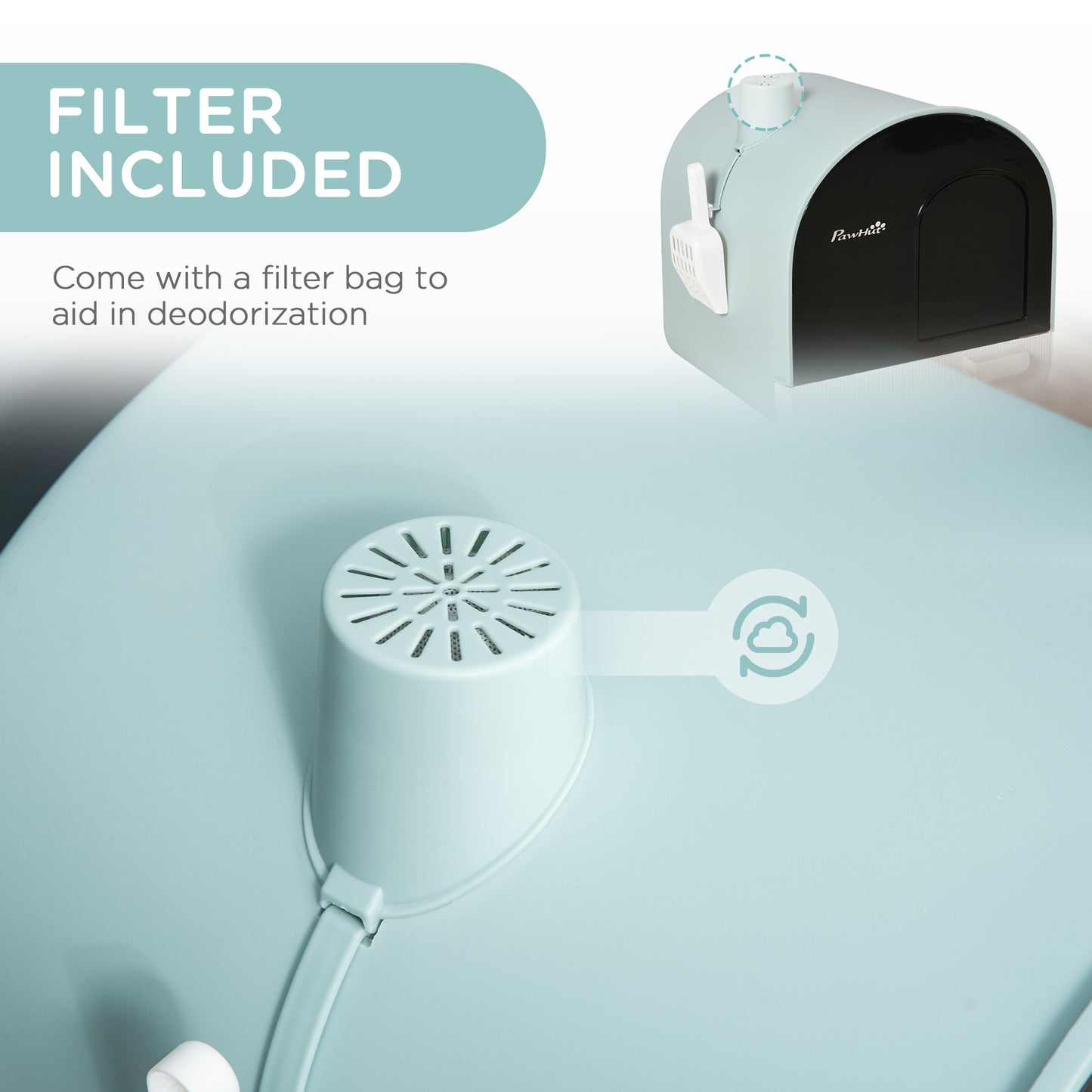Covered Cat Litter Box with Tray & Scoop – Enclosed Odor Control Toilet for Indoor Cats