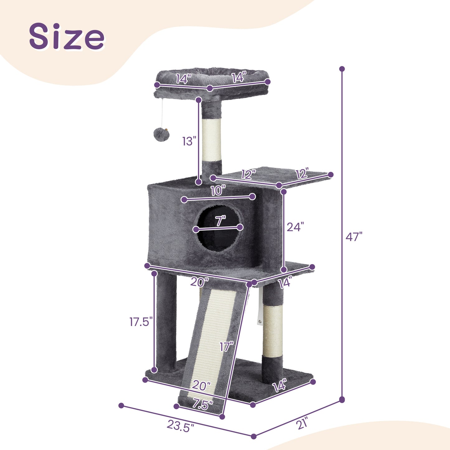 47″ Dark Grey Trapezoid Cat Scratcher House – Climbing Frame & Cozy Cat Home