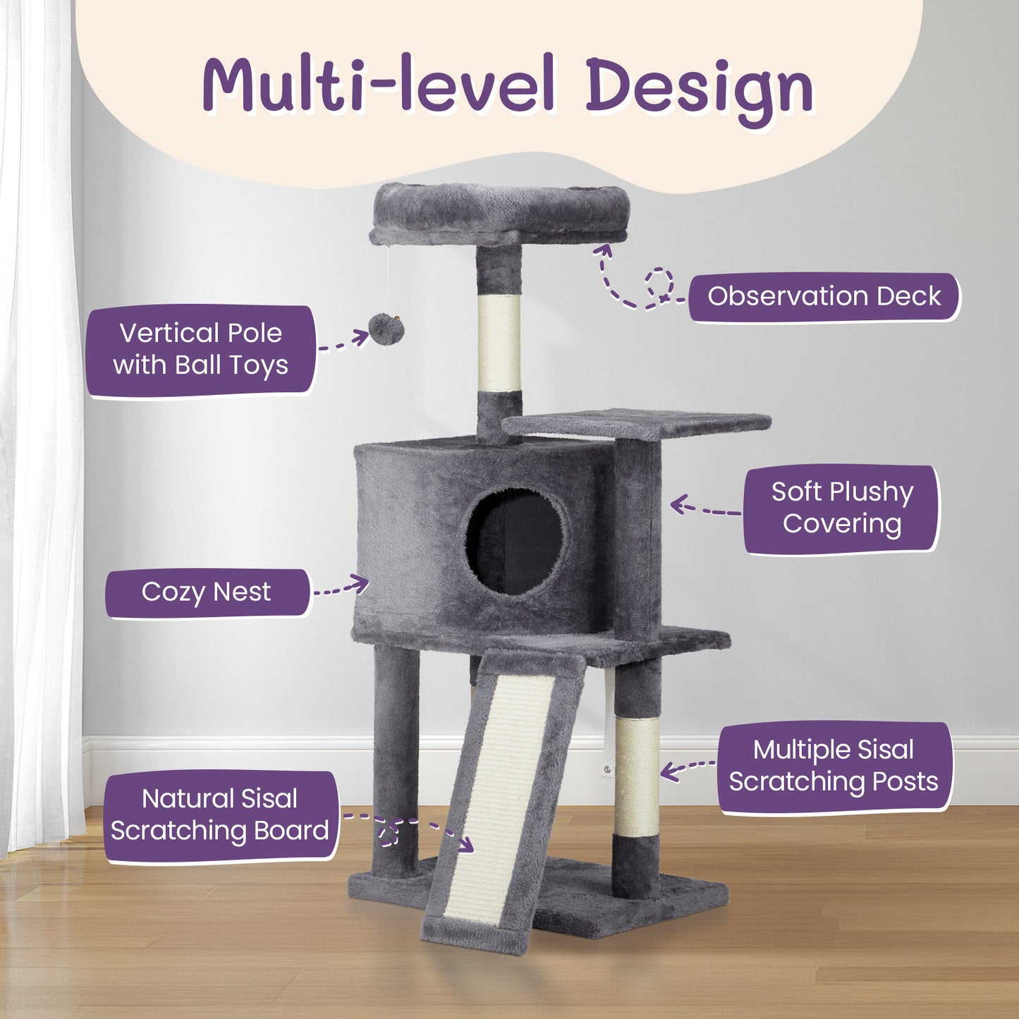 47″ Dark Grey Trapezoid Cat Scratcher House – Climbing Frame & Cozy Cat Home
