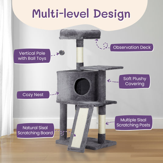 47″ Dark Grey Trapezoid Cat Scratcher House – Climbing Frame & Cozy Cat Home