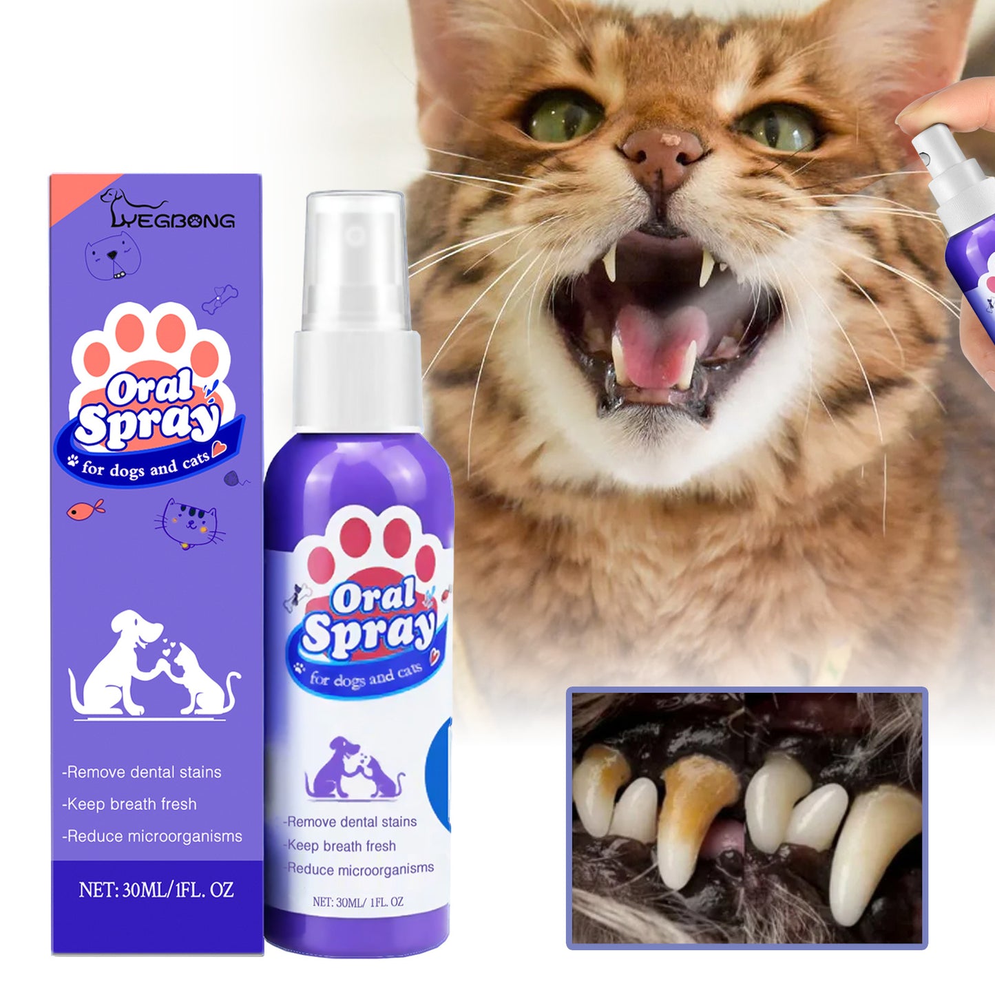 Pet Teeth Cleaning Spray for Cats & Dogs – Fresh Breath Oral Care