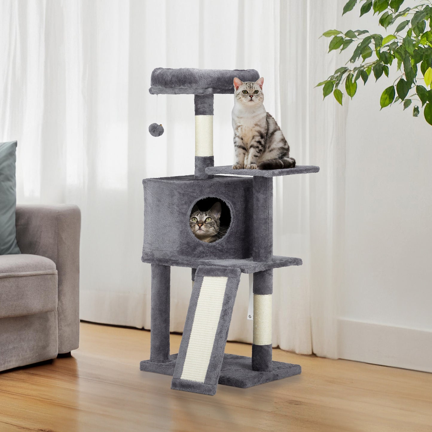 47″ Dark Grey Trapezoid Cat Scratcher House – Climbing Frame & Cozy Cat Home