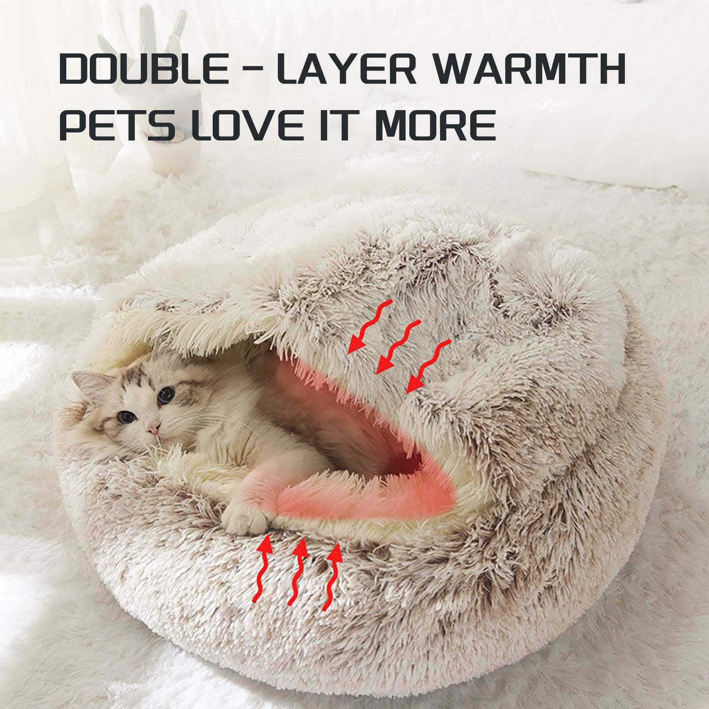Luxury Plush Round Cat Bed – Hooded Donut Cave for Cats & Small Dogs