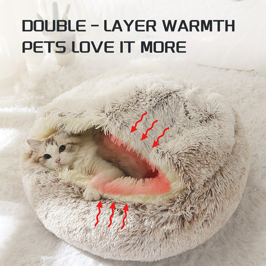 Luxury Plush Round Cat Bed – Hooded Donut Cave for Cats & Small Dogs