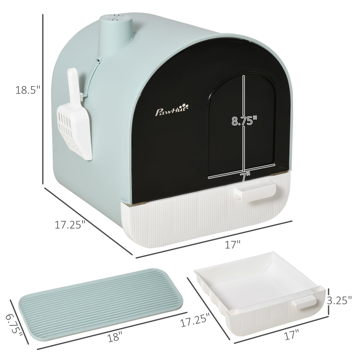Covered Cat Litter Box with Tray & Scoop – Enclosed Odor Control Toilet for Indoor Cats