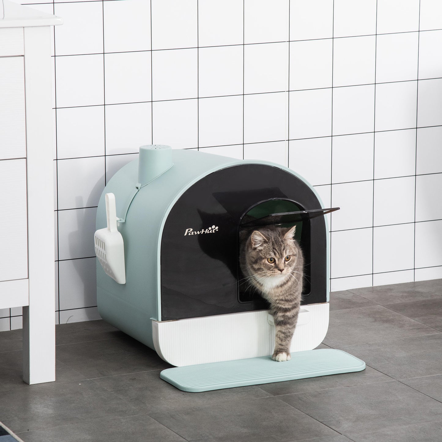 Covered Cat Litter Box with Tray & Scoop – Enclosed Odor Control Toilet for Indoor Cats