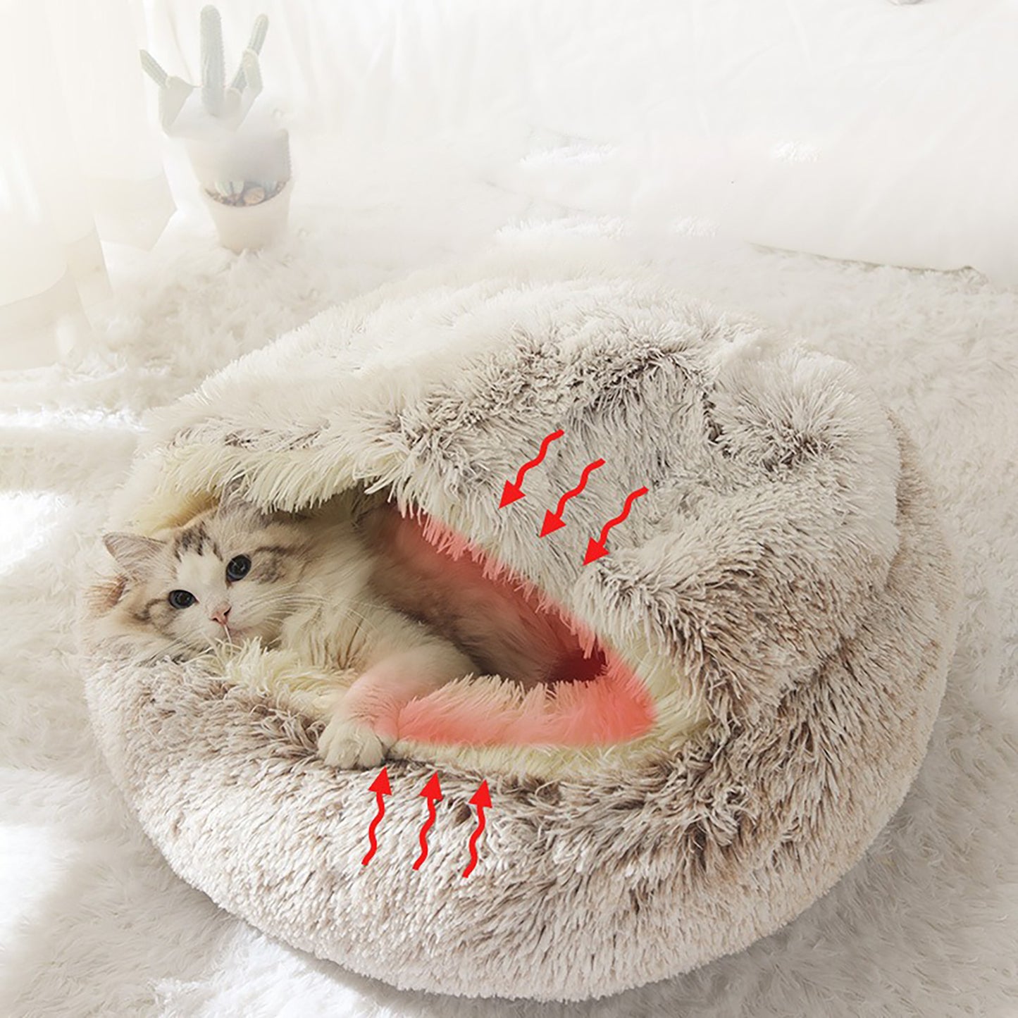 Luxury Plush Round Cat Bed – Hooded Donut Cave for Cats & Small Dogs