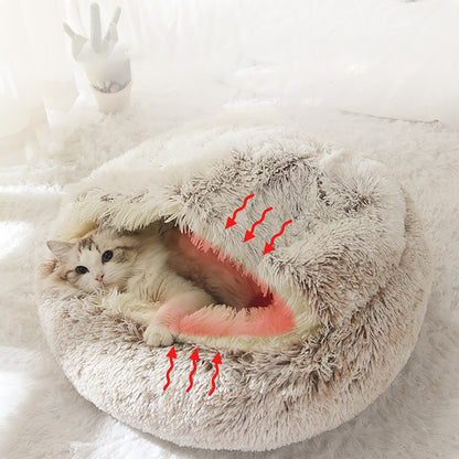 Luxury Plush Round Cat Bed – Hooded Donut Cave for Cats & Small Dogs