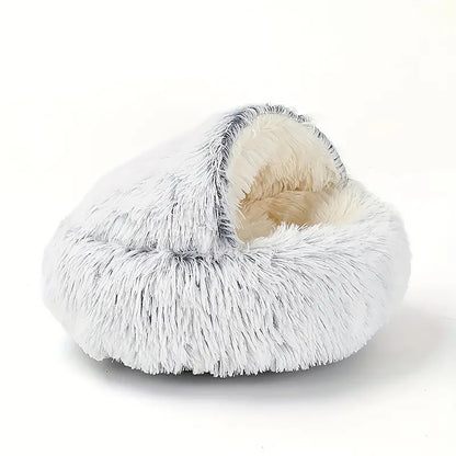 Luxury Plush Round Cat Bed – Hooded Donut Cave for Cats & Small Dogs